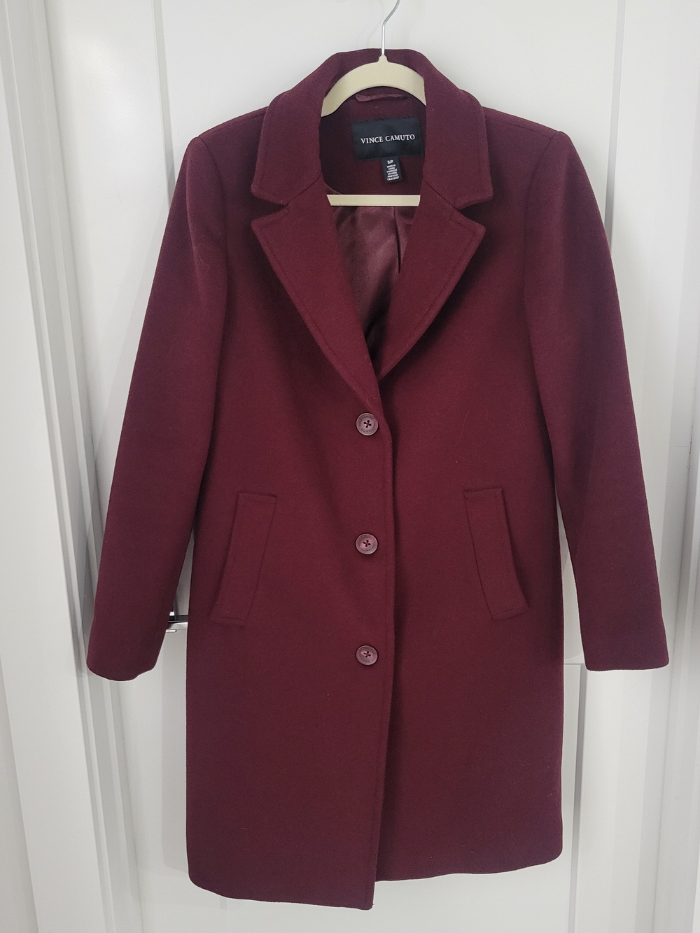 Vince Camuto Women's Burgundy Single-Breasted Wool Coat